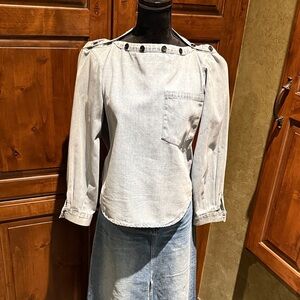 Light Denim Button-Detail Top